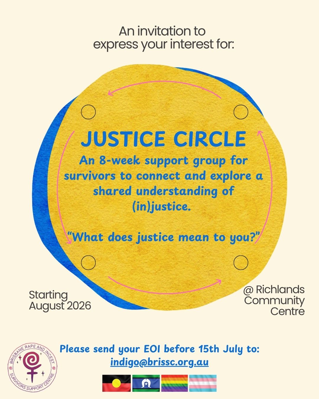 Justice support group August flyer
